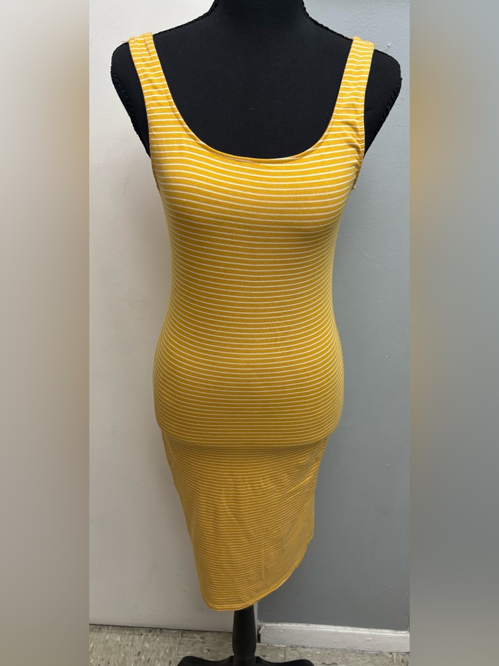 Heart & Hips Yellow and White Striped Sleeveless Bodycon Dress